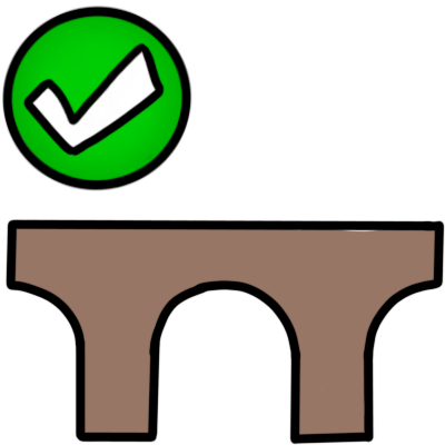 a simple brown beam bridge shape. above it is a green circle with a white checkmark